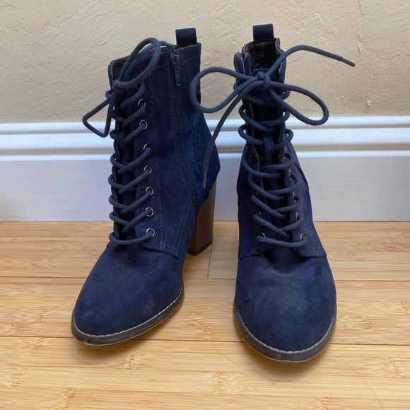 Blue Suede Lace-Up Boots - Picture 4 of 5